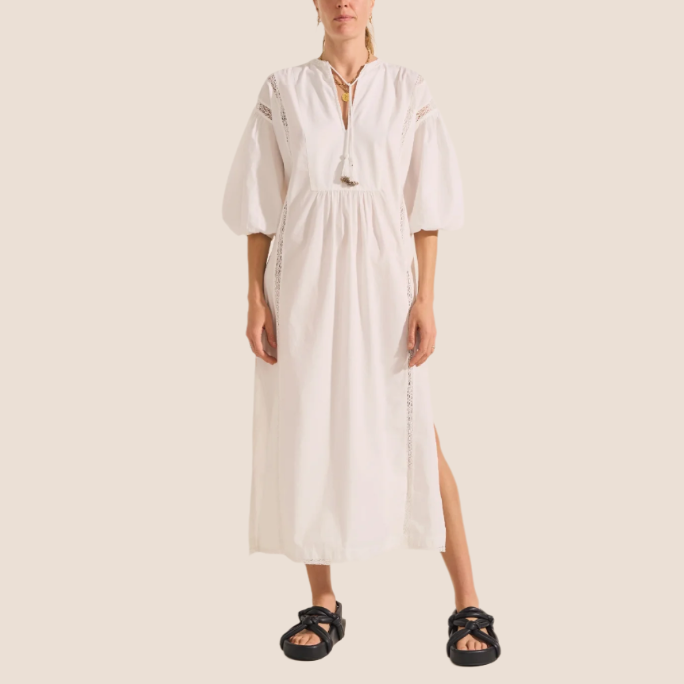 ILIO NEMA | Nephele White Crochet Poplin Dress