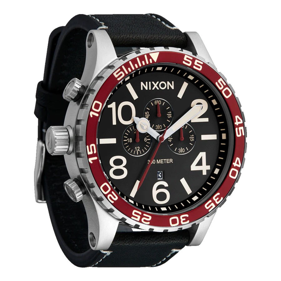 NIXON - 51-30 Chrono Leather | Silver / Black / Cranberry