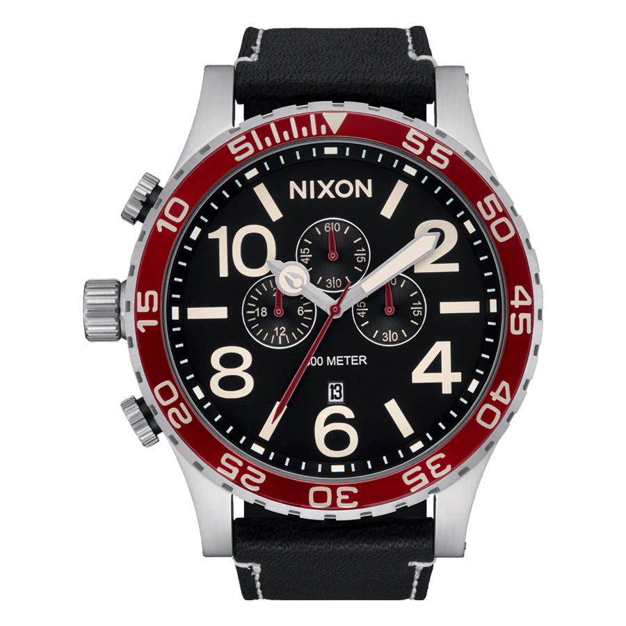 NIXON - 51-30 Chrono Leather | Silver / Black / Cranberry