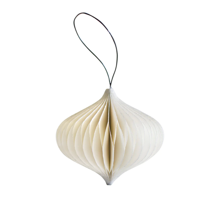 Off-White Paper Jewel Ornament with Silver Glitter Edge