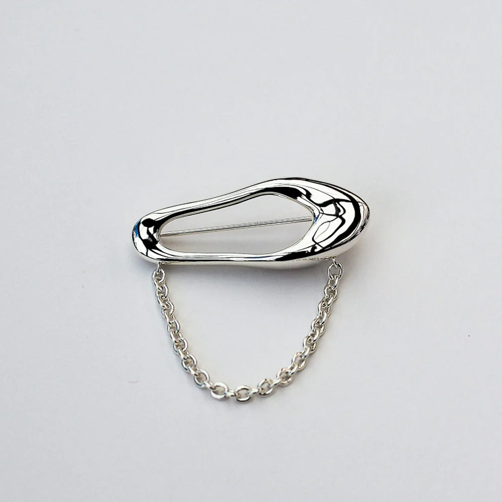 F+H Studios | Organic Link Brooch + Chain | Sterling Silver Plating