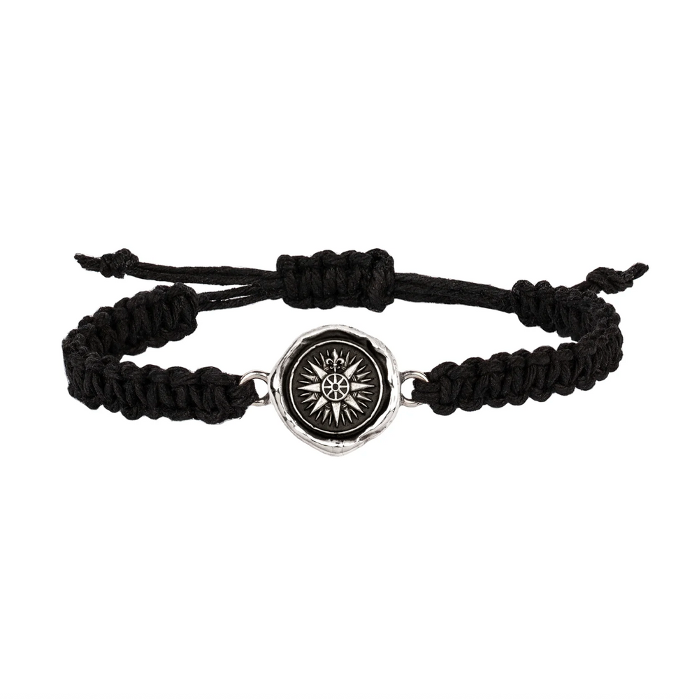 Pyrrha - Direction Wide Braided Bracelet | Sterling Silver | Black
