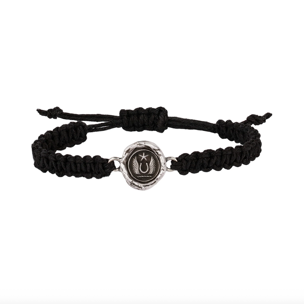 Pyrrha - Luck & Protection Wide Braided Bracelet | Sterling Silver | Black