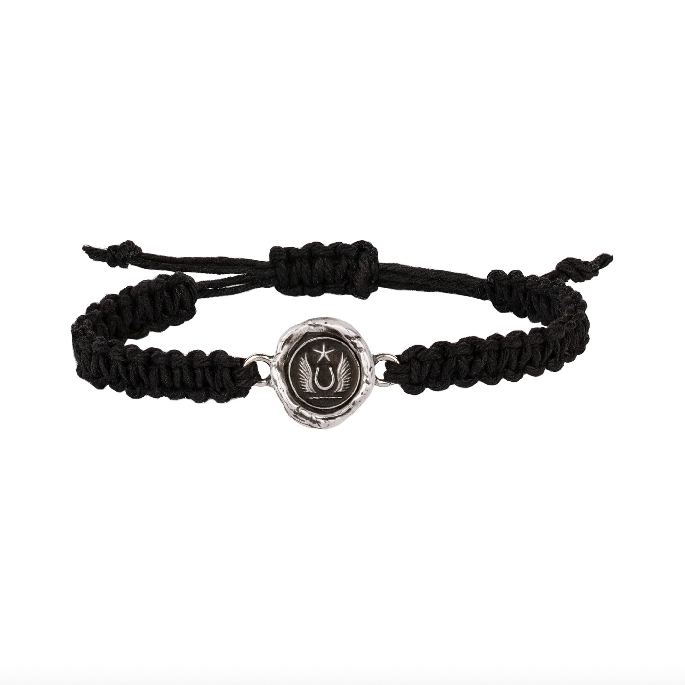 Pyrrha - Luck & Protection Wide Braided Bracelet | Sterling Silver | Black