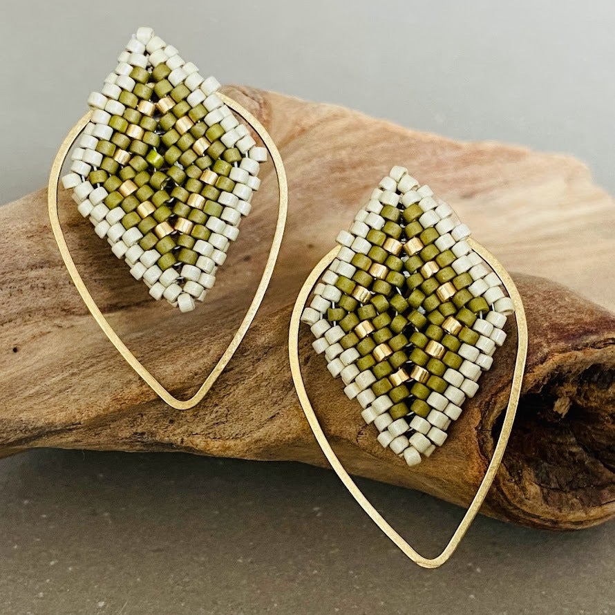 Phoenicia Earrings | Rhombi Earrings - NASH + BANKS | Olive Gold