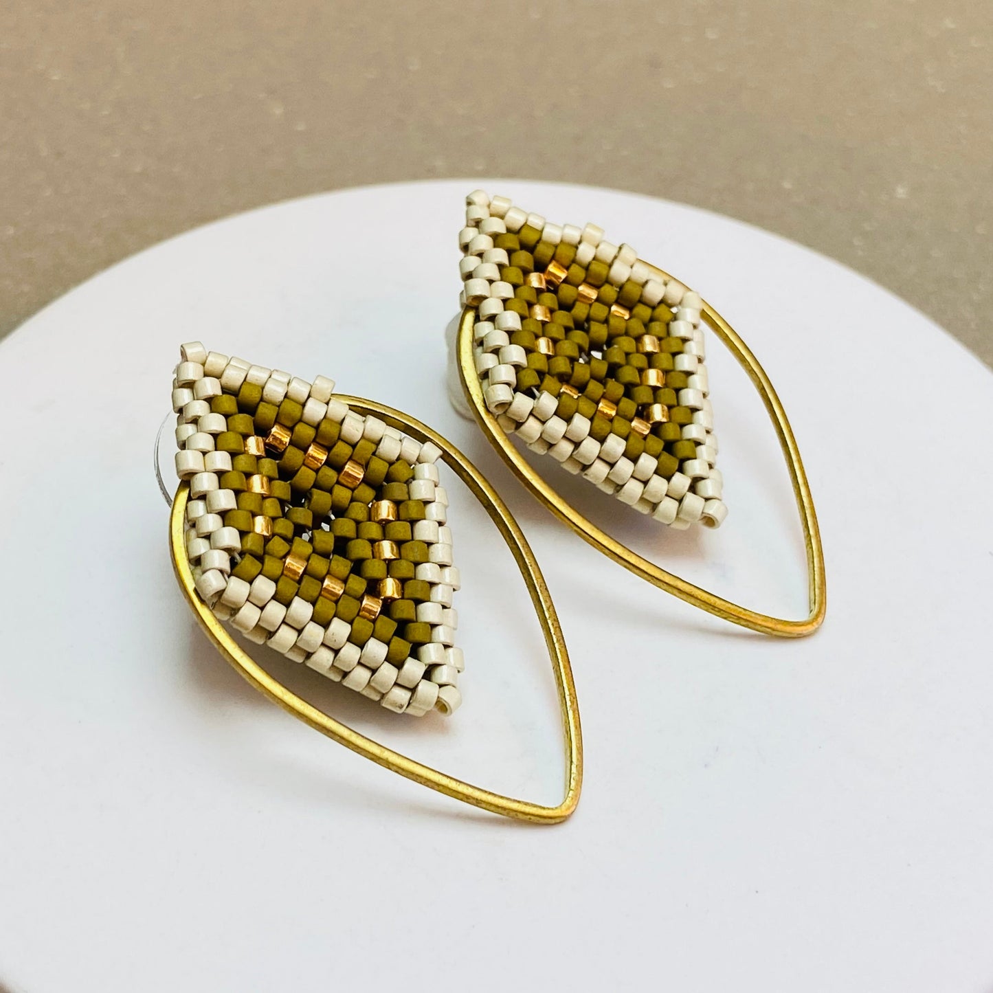 Phoenicia Earrings | Rhombi Earrings - NASH + BANKS | Olive Gold