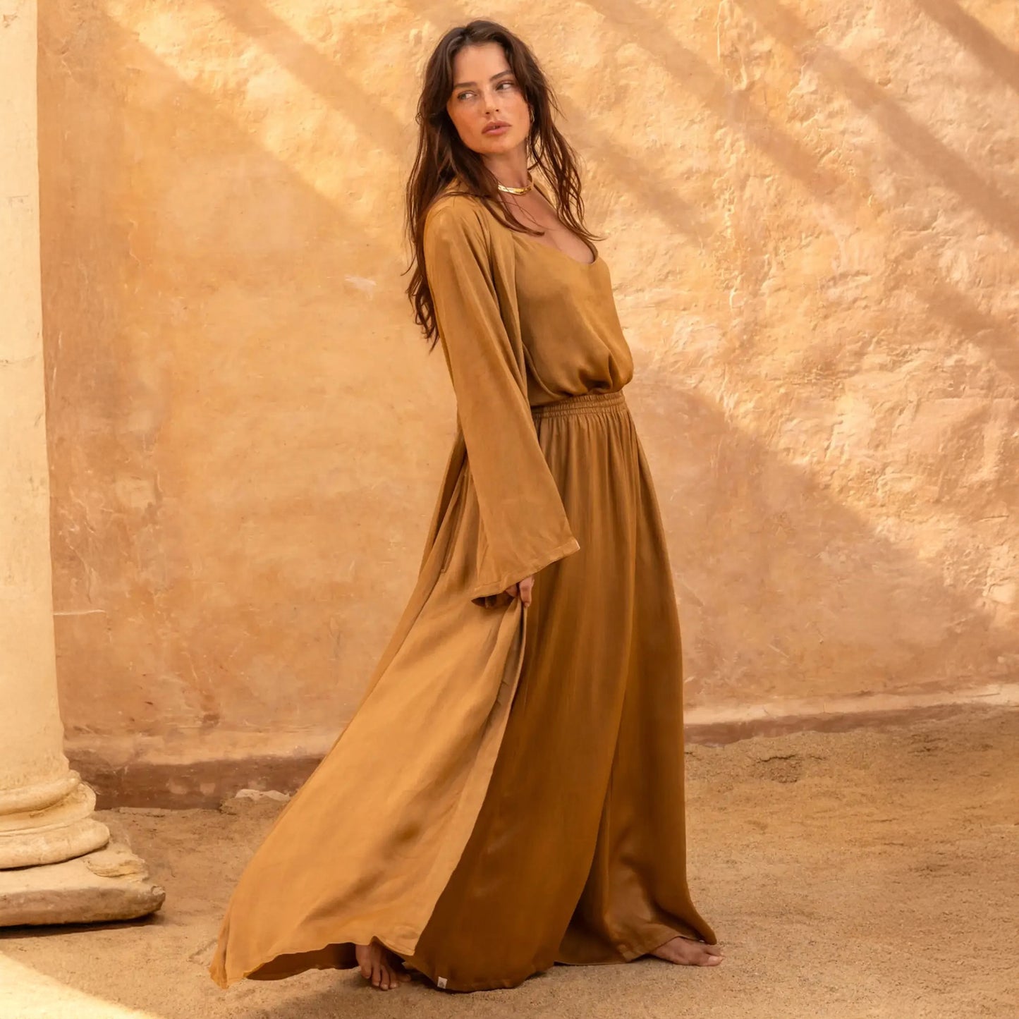 Brahmaki | Sahara Sunset | EcoVero Satin Maxi Kaftan - NASH+BANKS
