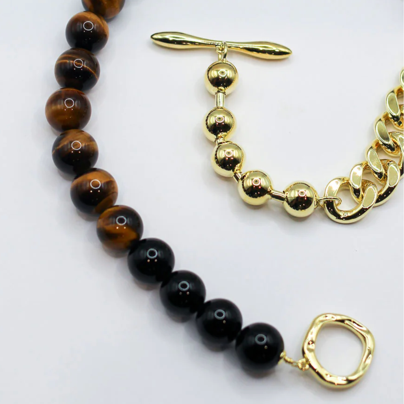 F+H Studios | Primal Statement Necklace | 18k Gold Plating + Tiger's Eye + Onyx - NASH + BANKS