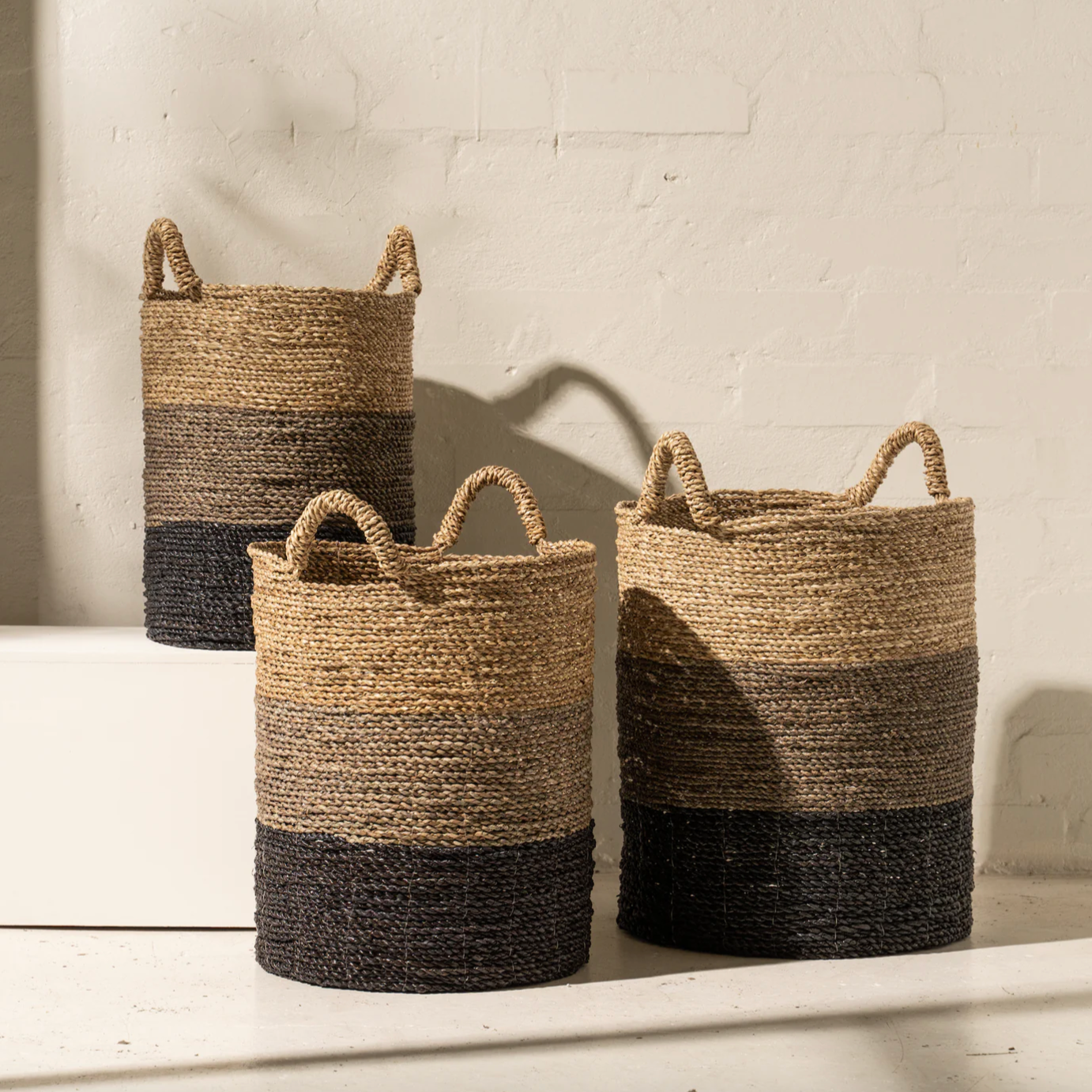 Striped Seagrass Laundry Basket