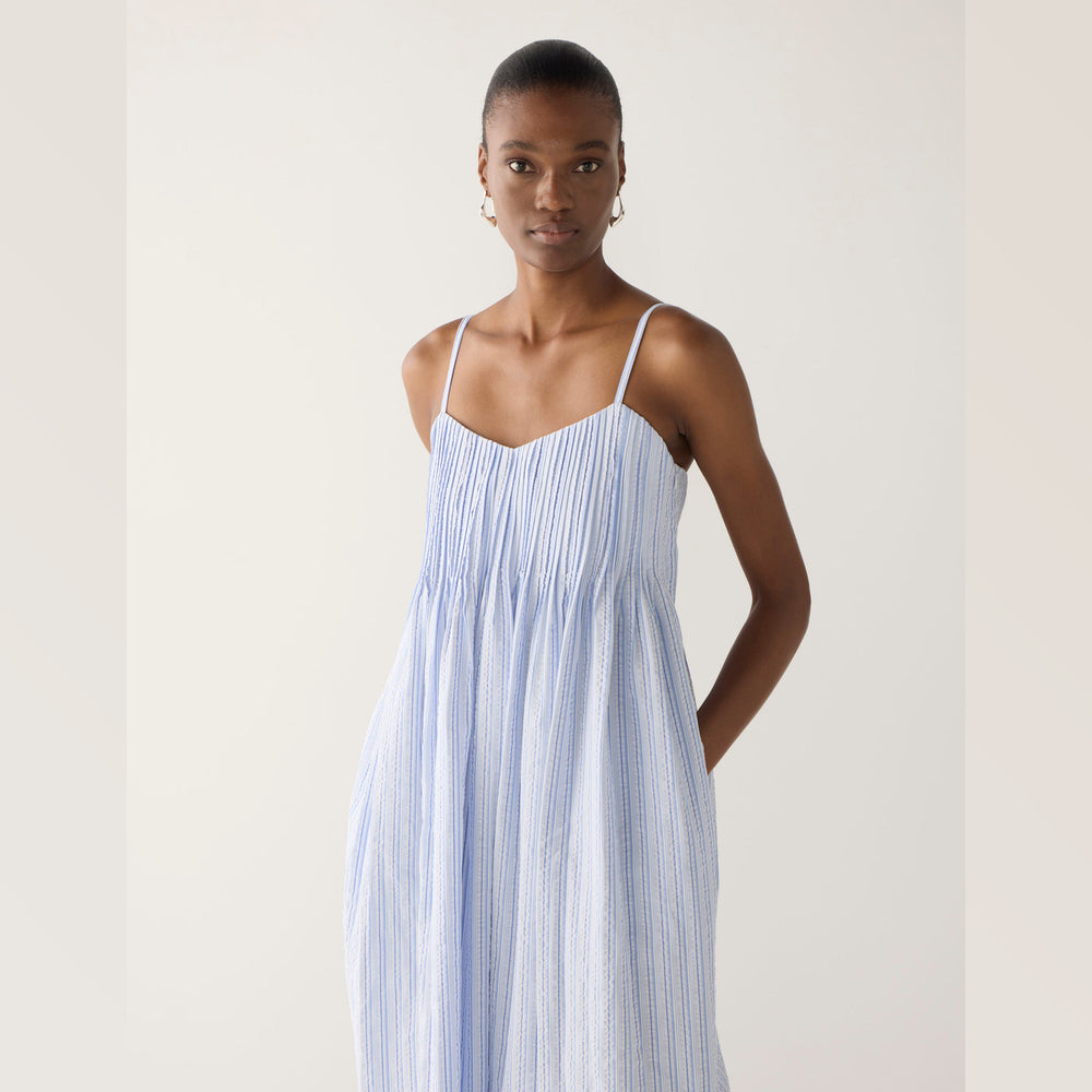 FOEMINA | VIV Dress | Blue Striped Seersucker - NASH + BANKS