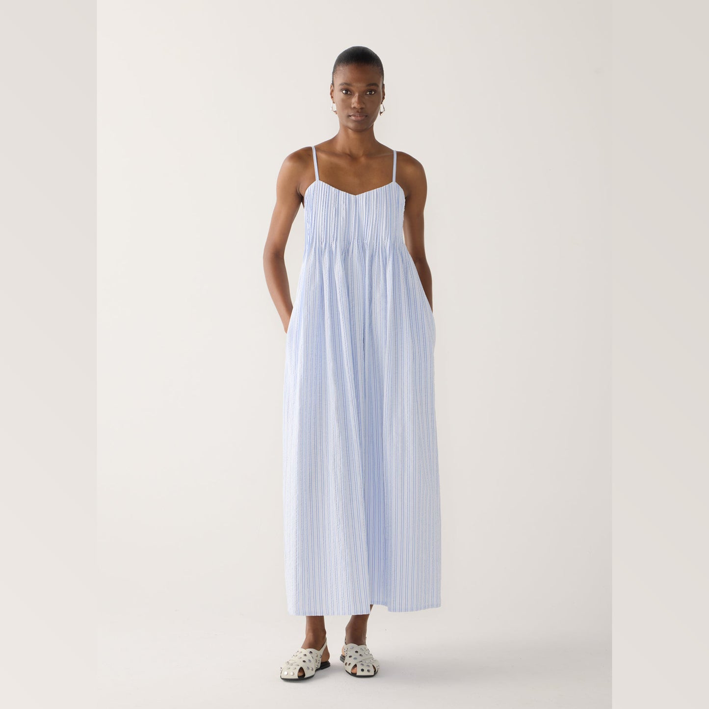 FOEMINA | VIV Dress | Blue Striped Seersucker - NASH + BANKS