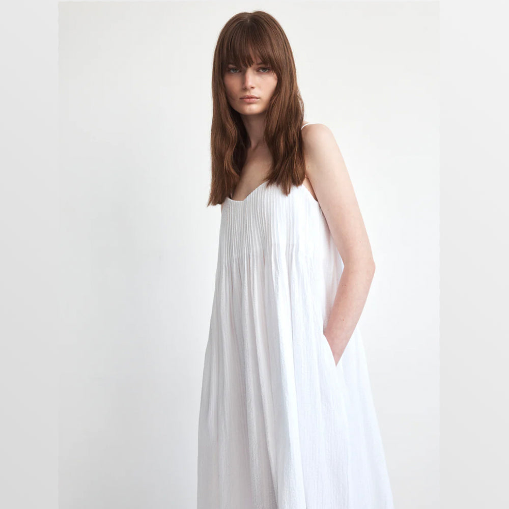 VIV Dress | White Cotton Seersucker - NASH + BANKS