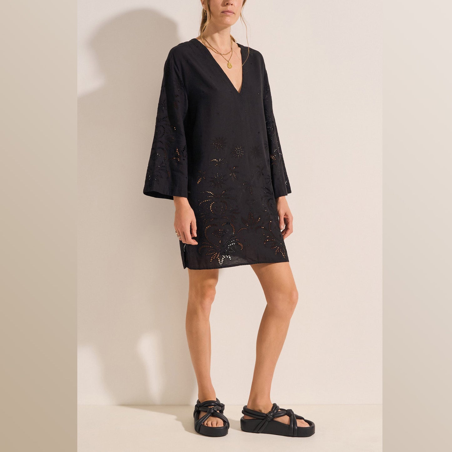 ILIO NEMA | Venus Tunic Black Eyelet Linen Dress - NASH + BANKS