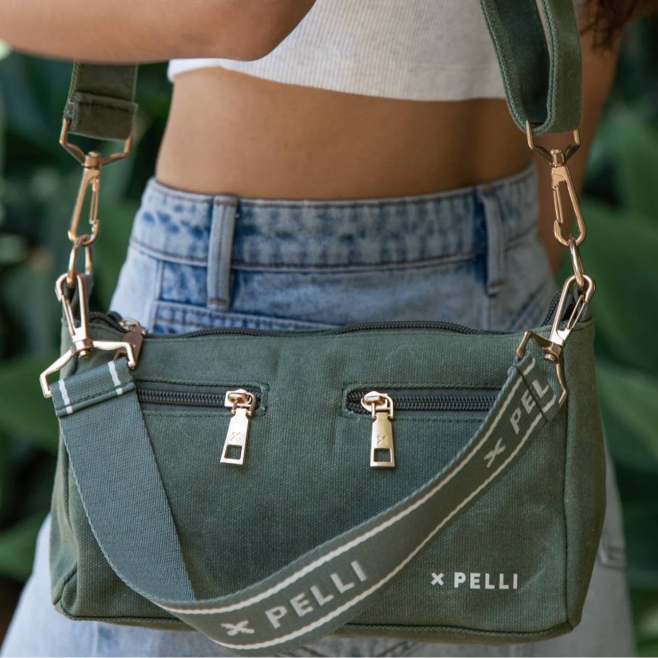 PELLI - The Wanderer | Waxed Canvas Crossbody Bag | Eucalyptus