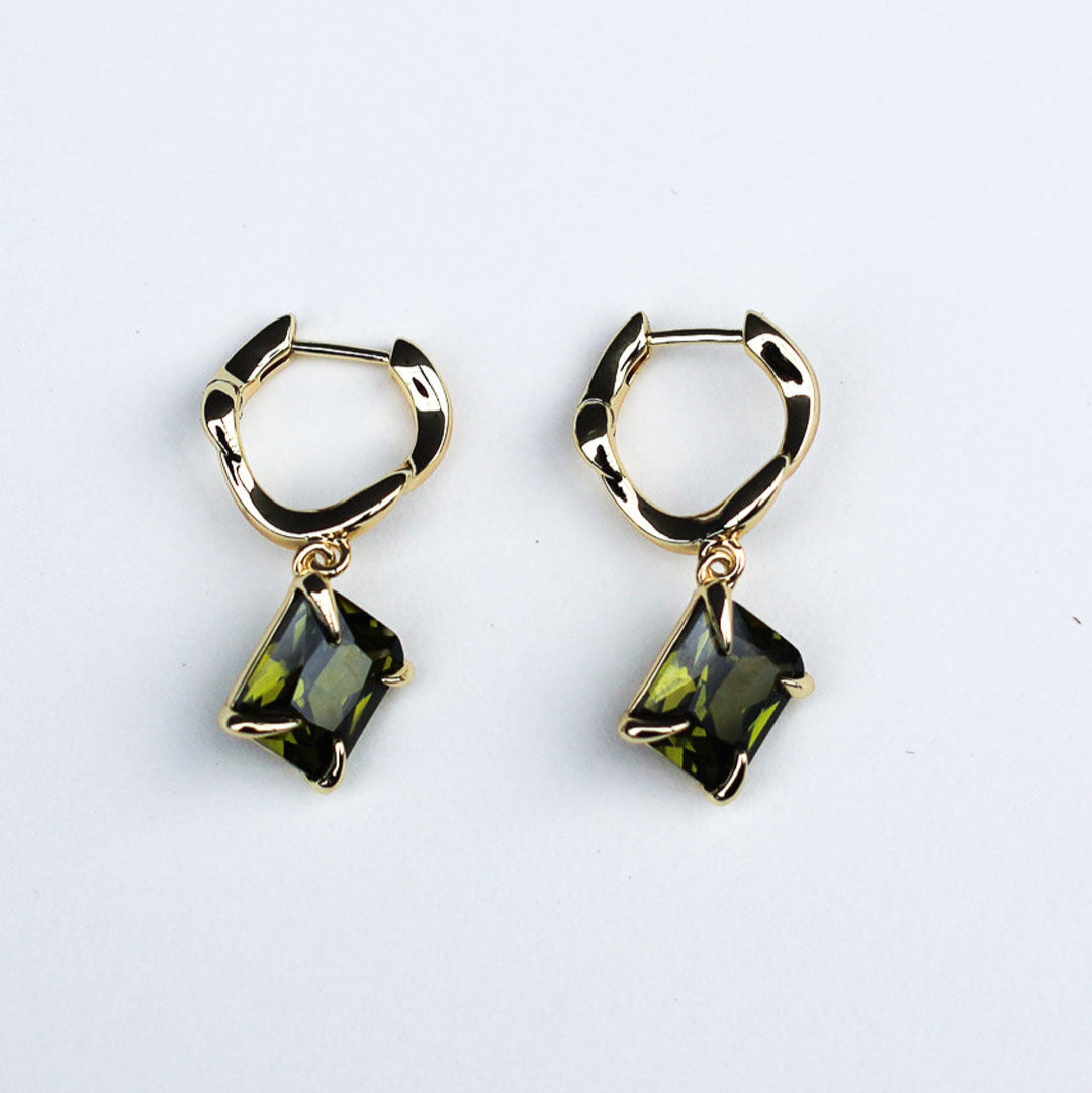 F+H Studios | Wave Huggies | 18k Gold Plating + CZ Peridot - NASH + BANKS