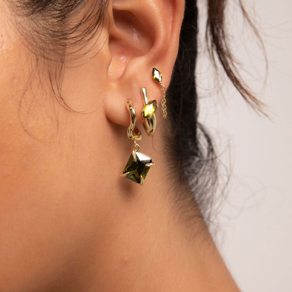 F+H Studios | Wave Huggies | 18k Gold Plating + CZ Peridot - NASH + BANKS