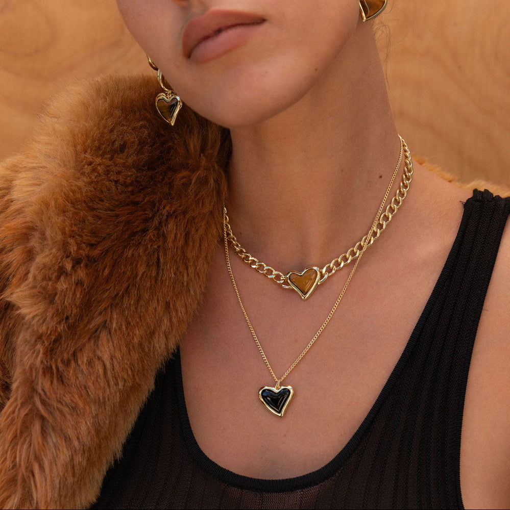 F+H Studios | Whitney Heart Pendant Necklace | 18k Gold Plating + Tiger's Eye - NASH + BANKS
