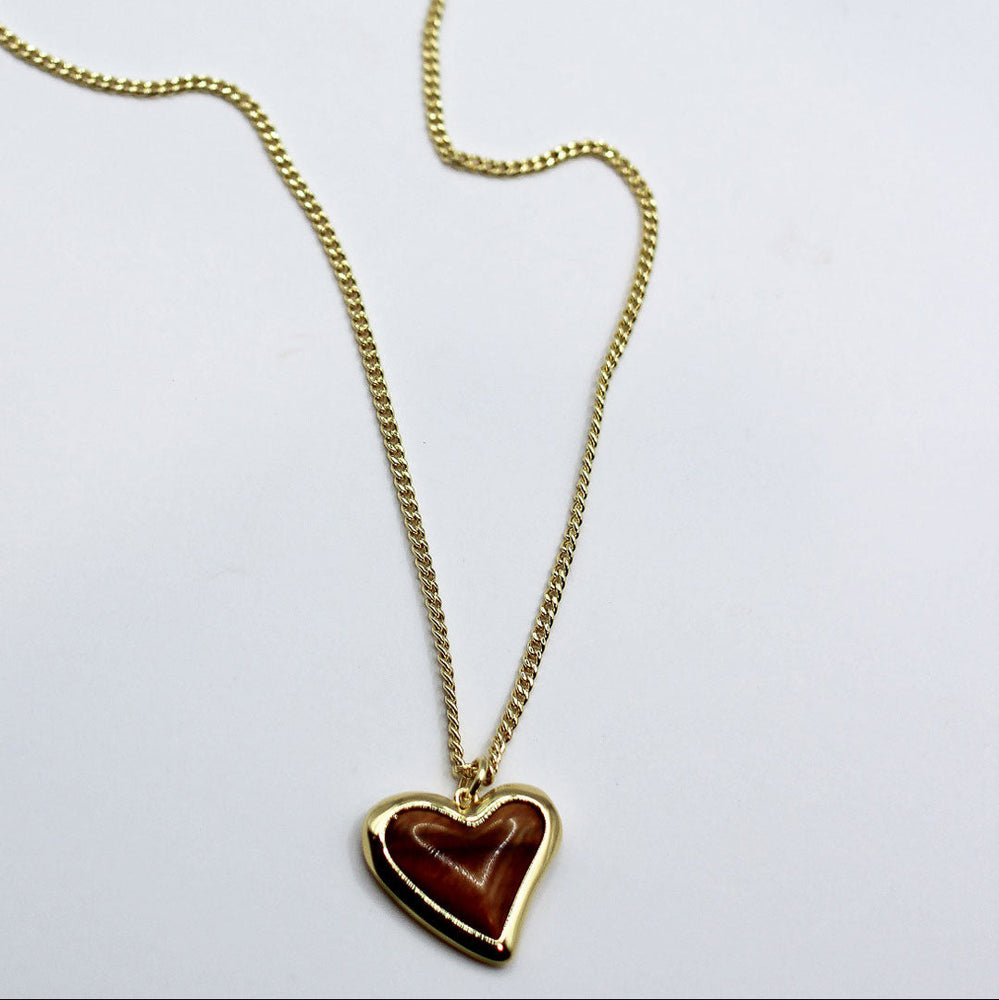 F+H Studios | Whitney Heart Pendant Necklace | 18k Gold Plating + Tiger's Eye - NASH + BANKS