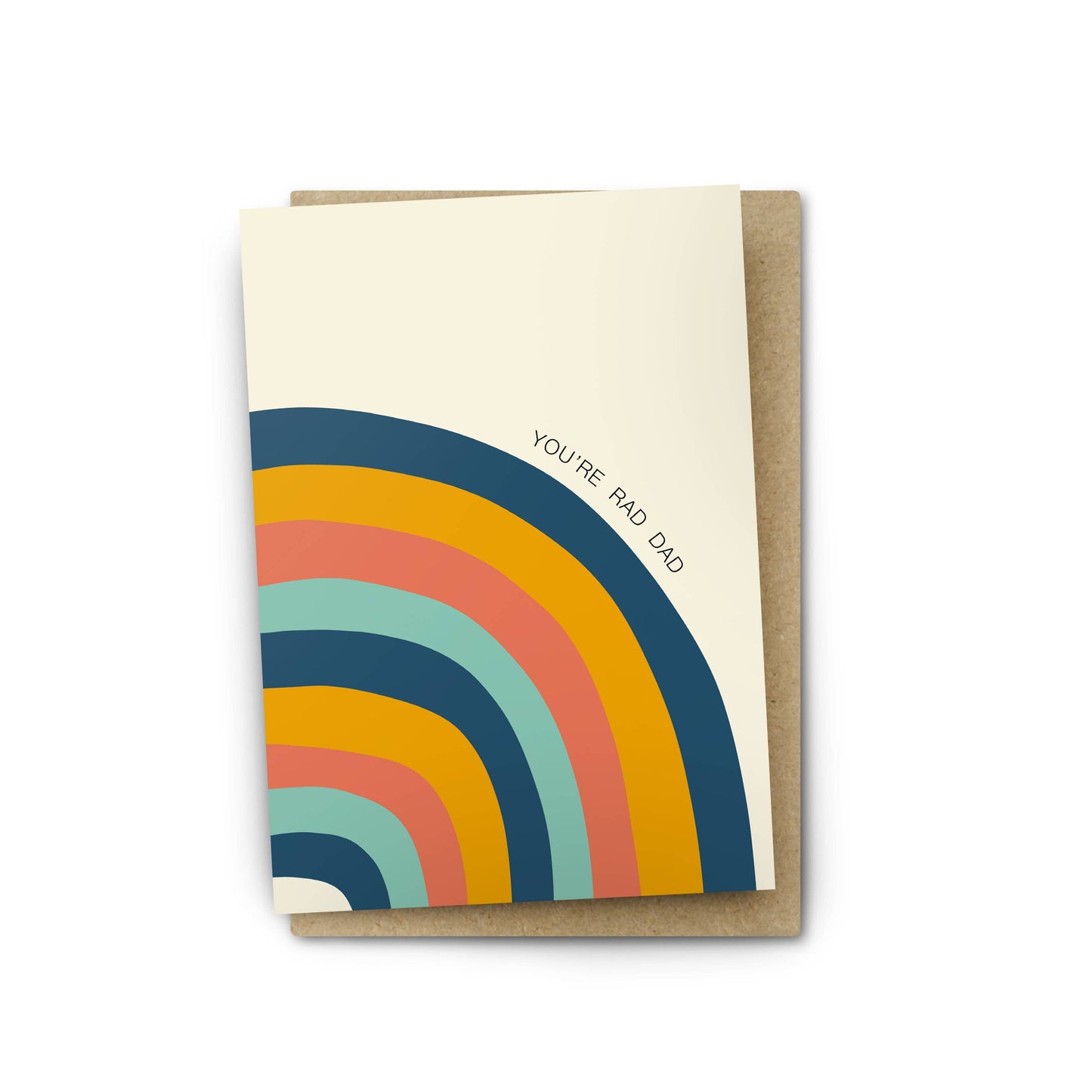Greeting card with rainbow design and text on a white background