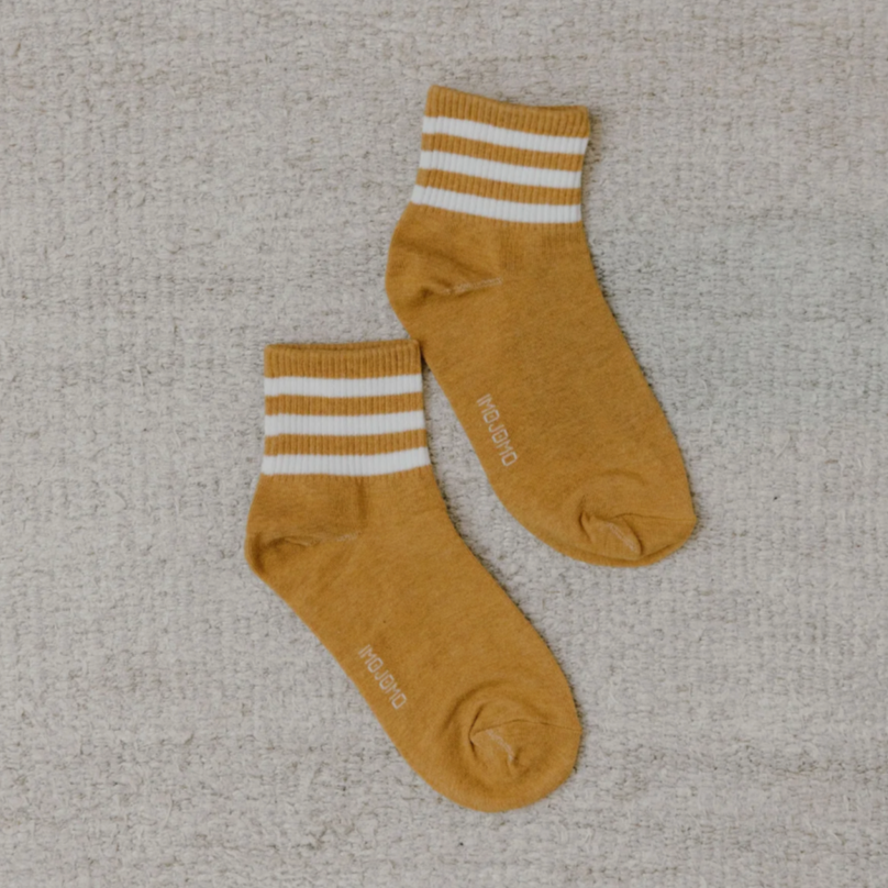 Cotton Ankle Socks | Mustard + White Stripe