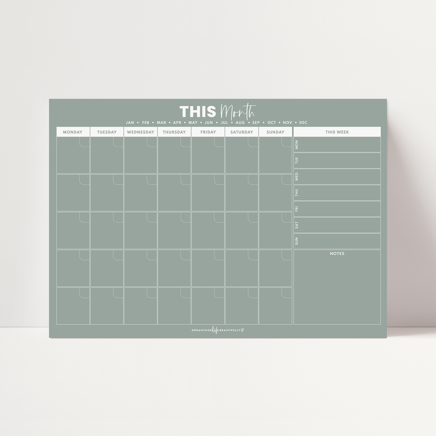 Organising Life Beautifully | A3 Magnetic Calendar | Landscape | Sage - NASH + BANKS