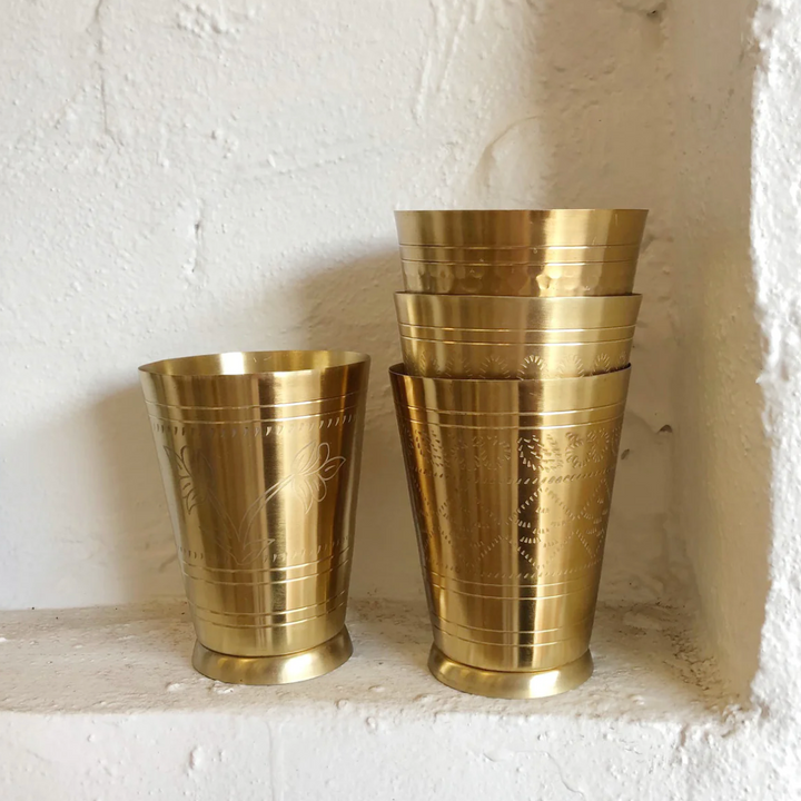 Handmade Brass Lassi Cup | Hammered Pattern