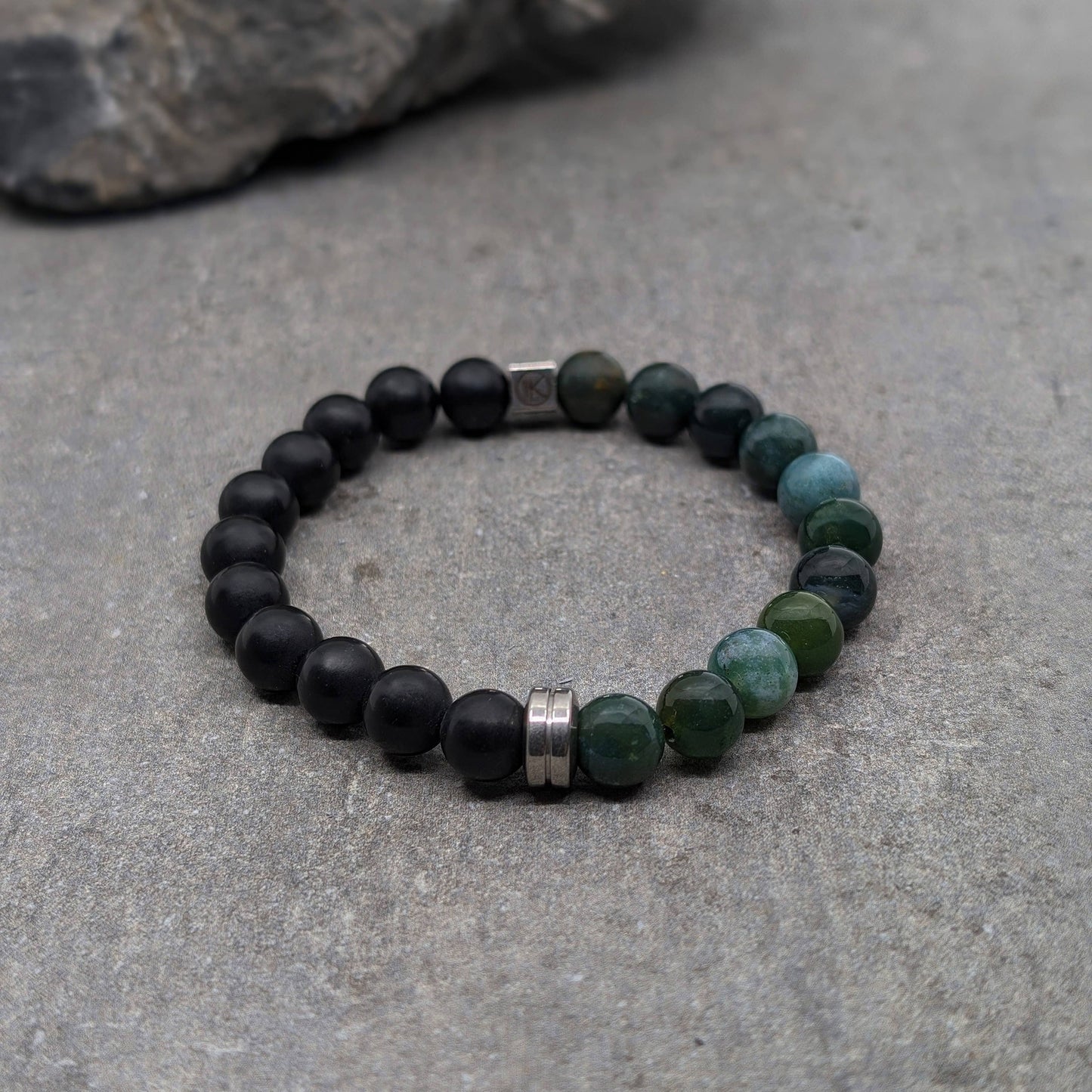 IKOBA | Two-Tone Natural Stone Bracelet | Moss Agate