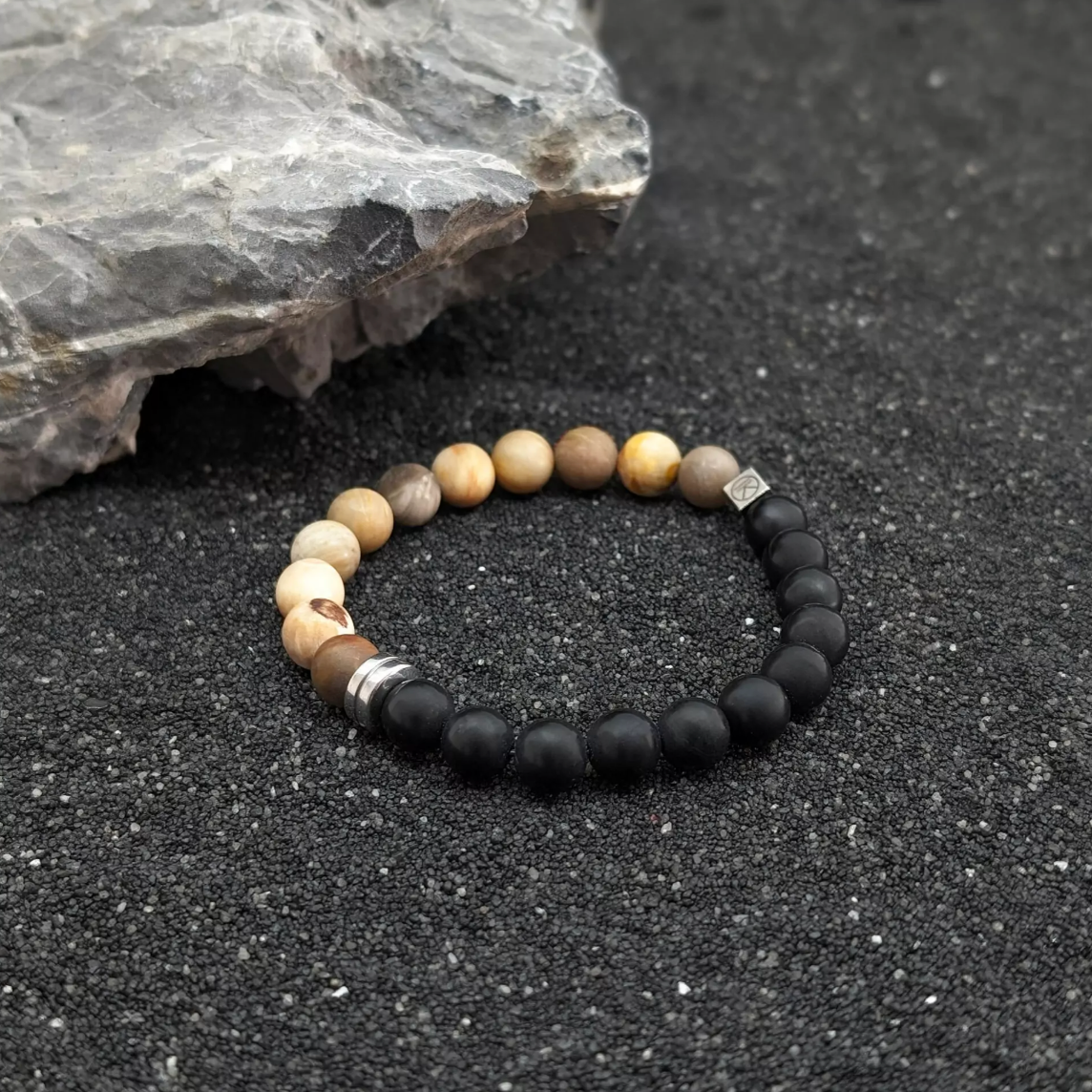 IKOBA | Two-Tone Natural Stone Bracelet | Petrified Wood