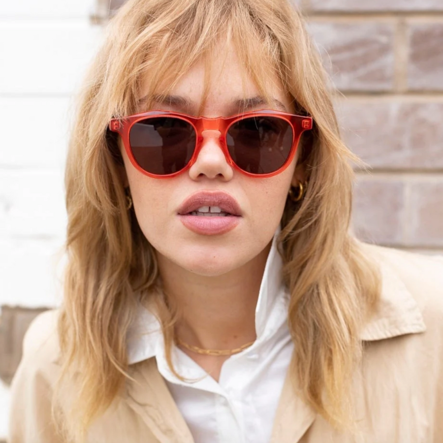 CHILDE Eco-Conscious Eyewear | VOCAL Translucent Red Sunglasses | Amber Bio Lens - Shop Online and In-Store at Nash + Banks