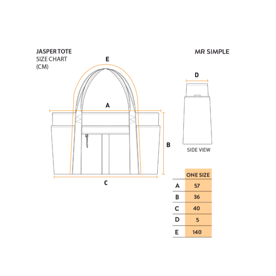 Mr Simple - Jasper Tote Bag Size Chart - Buy online or in-store at Nash + Banks Australia