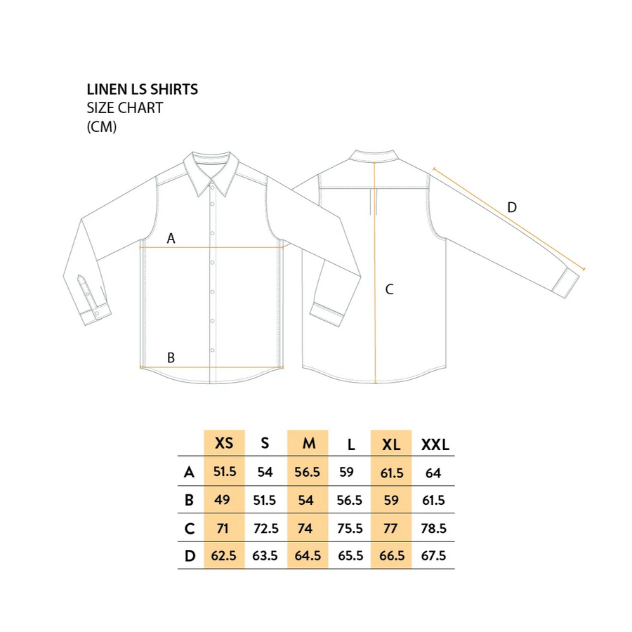Mr Simple - Linen Long Sleeve Shirt Size Guide - Buy online or in-store at Nash + Banks Australia