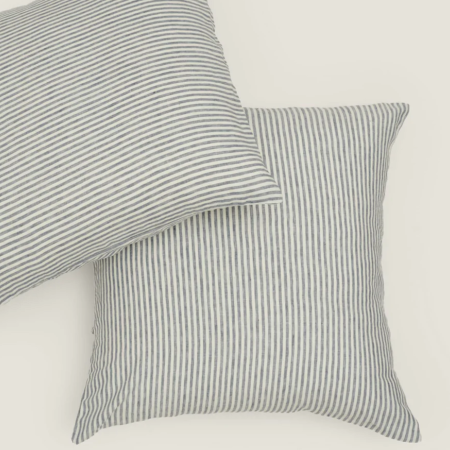 Carlotta & Gee - 100% Linen European Pillowcase Set in Blue Stripes
