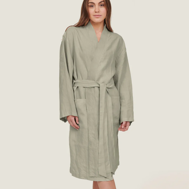 Linen Robe In Sage